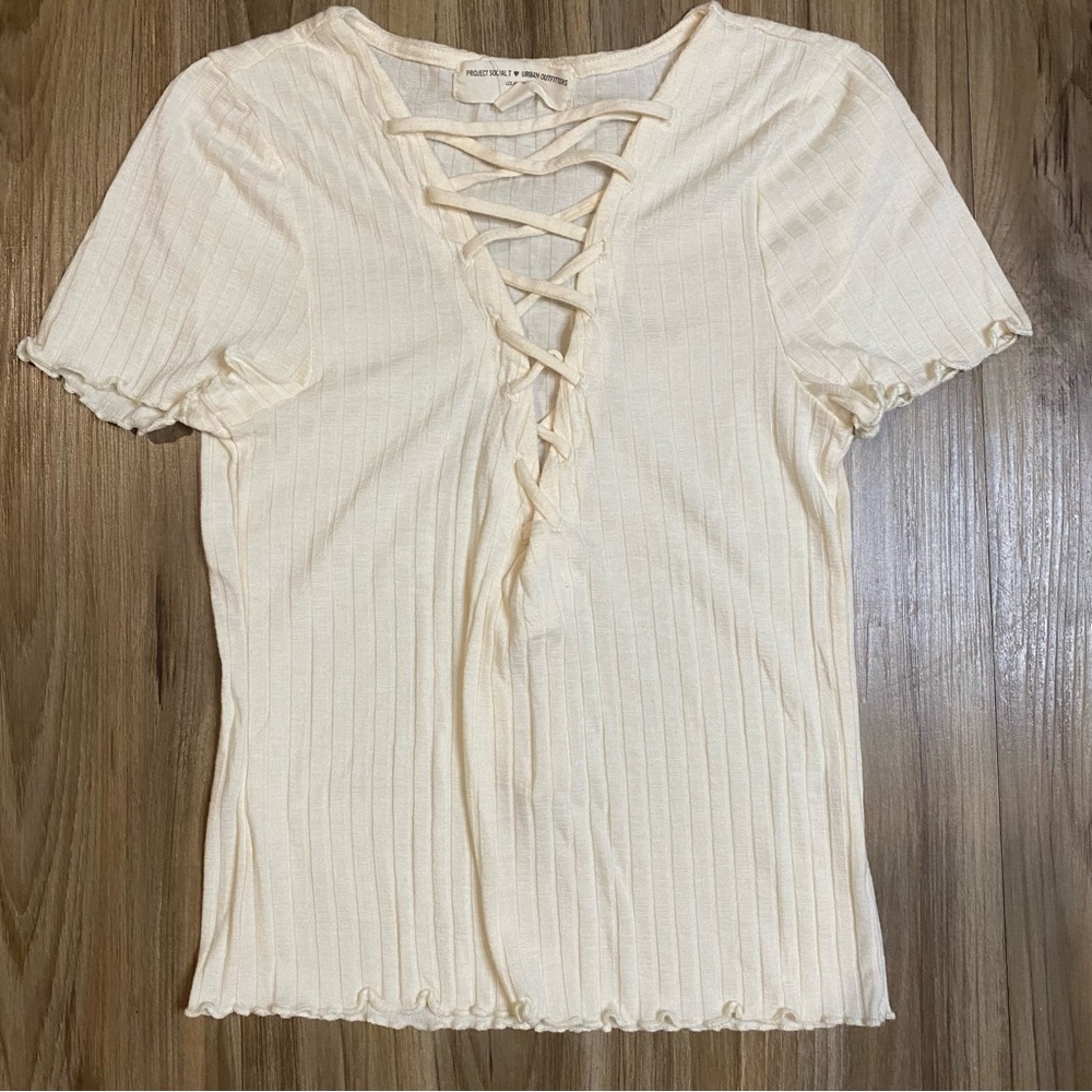 Urban Outfitters Project Social T Criss Cross Ribbed TShirt Size S